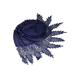 Moti and diamond studded hijab designed with black stripes - Blue